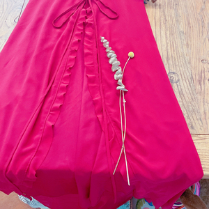 n3复古优雅暗红色 甜美荷叶边度假风 仙女长款雪纺裙罩衫披肩外套