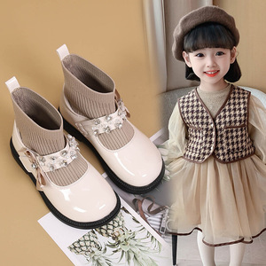 儿童马丁靴2023秋冬新款时尚公主鞋白色女童袜靴子英伦风单鞋皮靴