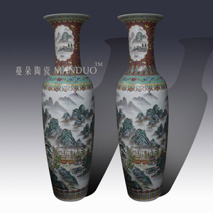 景德镇手绘古典古朴山水粉彩大花瓶 1.2米高 1.5米高 高雅花瓶