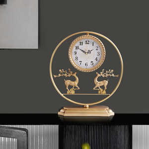 黄铜钟表座钟新中式客厅玄关电视柜斗柜装饰摆件时钟北欧家用台钟