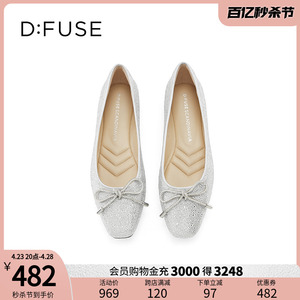 Dfuse迪芙斯2024春季新款银色真丝布闪钻平底芭蕾单鞋DF41111067