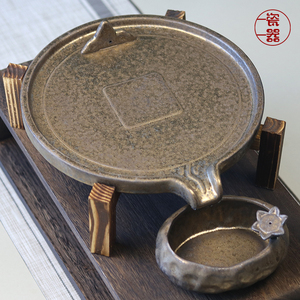 陶瓷茶盘托盘圆形创意个性家用排水石磨干泡台储水式茶台日式茶具