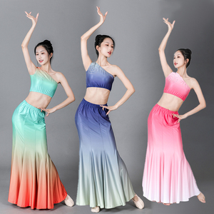 新款傣族服装女表演出服民族舞蹈艺考孔雀舞练功服修身鱼尾裙成人