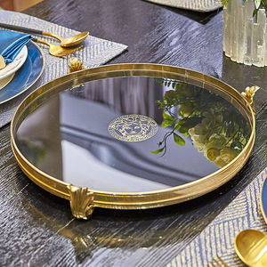 纯铜轻奢风简约美式黄铜家用圆形玻璃酒杯收纳果盘客厅茶几装饰品