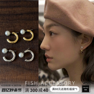 韩国东大门进口ins博主同款耳钉女C形金属后挂气质小众设计感耳环