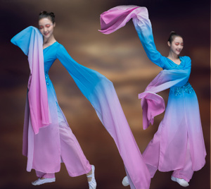新款水袖舞古典舞演出服惊鸿舞水墨舞现代采薇舞蹈服装表演服装女