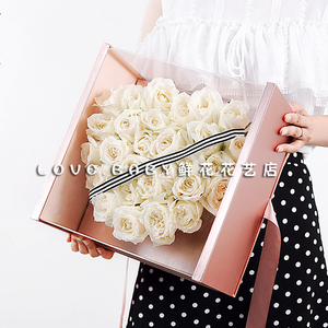 太原同城鲜花店速递情人节红玫瑰天心天窗礼盒送女友生日求婚礼物