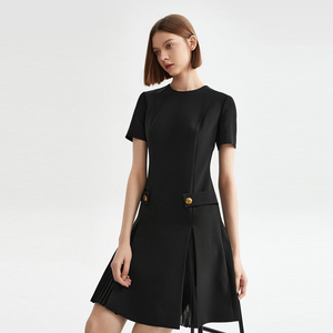 朗姿法式气质黑色轻礼服显瘦小黑裙2024夏季新款圆领高级感连衣裙