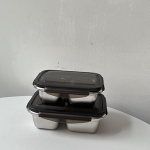 304不锈钢小饭盒分隔两格防溢微波炉加热便当盒上班族带饭餐盒
