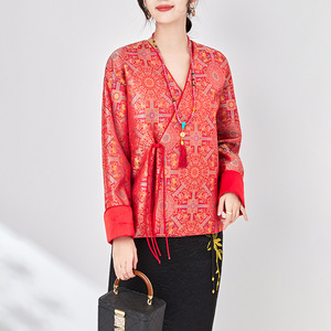 杨幂明星同款新中式国风红色外套2024春季新款女装唐装上衣高级感