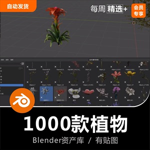 Blender资产库植物花朵花卉兰花蘑菇珊瑚仙人掌园林盆景3D模型