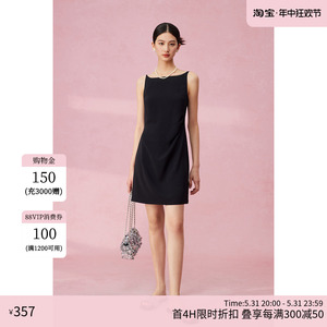 MandyZhang法式黑色一字领短款吊带连衣裙女夏季气质小黑裙子礼服