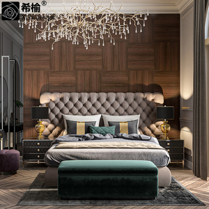 希榆定制美式现代卧室1米5高床头实木拉扣绒布艺床1米8双人2米床