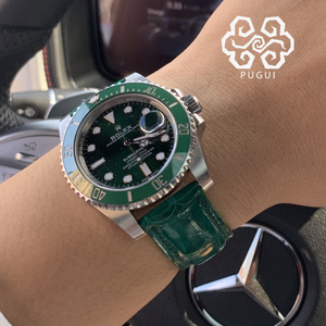 绿色美洲鳄鱼皮手工表带适用于劳力士金表绿水鬼黑水鬼手表扣定做