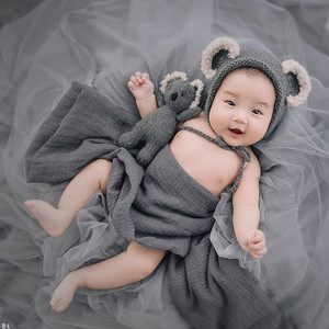 妮妮家婴儿满月百天影楼拍照帽子摄影道具 手工编织宝宝毛线帽