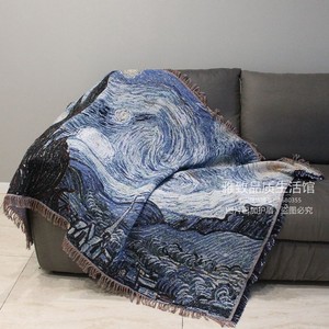 欧式梵高油画风防猫抓全包组合123沙发罩巾防尘盖布挂毯床尾盖毯
