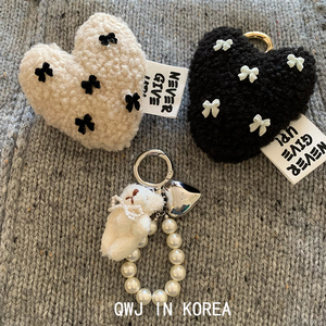 韩国进口ins风毛绒爱心钥匙扣蝴蝶结珍珠小熊挂件可爱包包挂饰