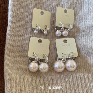 韩国进口SJ优雅银色搭扣珍珠耳环ins同款白色小灯泡气质耳钉耳扣