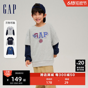 Gap男童春秋LOGO法式圈织软卫衣儿童装假两件休闲运动上衣785333