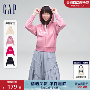 Gap女装2024春季新款LOGO法式圈织软卫衣洋气粉色连帽衫402167