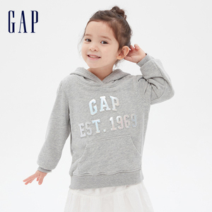 Gap女幼童LOGO碳素软磨运动卫衣 春季新款洋气童装连帽衫