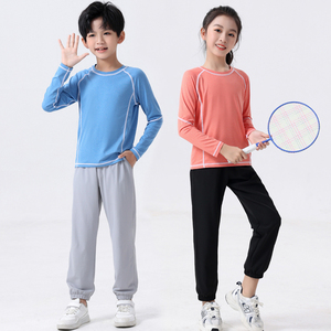 儿童羽毛球服套装中大童长袖训练服学生春季跑步跳绳速干衣运动服