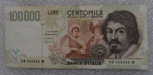 意大利1994年100000里拉纸币 卡拉瓦乔