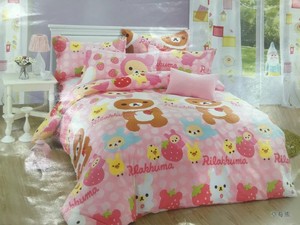 新款纯棉卡通粉色草莓轻松熊床单床笠被套四件套可订做