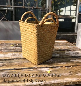 zakka 外贸家居杂货手提花篮 草编花器 手工编织花篮 非藤编工艺