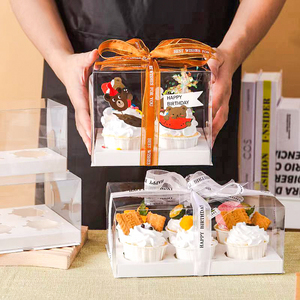纸杯蛋糕包装盒方形6粒12粒装透明加高马芬杯慕斯甜品手提打包盒
