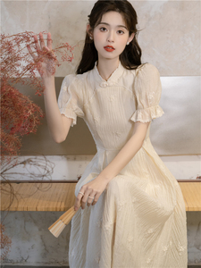 新中式国风素雅旗袍日常裙子现代风清新淡雅甜美少女感靓女连衣裙