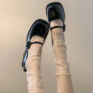 洛丽塔白色蕾丝网纱堆堆袜子女夏季薄款玛丽珍鞋袜小腿短中筒丝袜