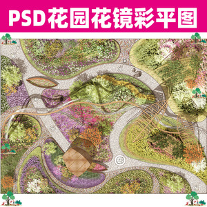 2023花园设计ps景观彩平图花卉花境花镜平面图psd分层素材CP180