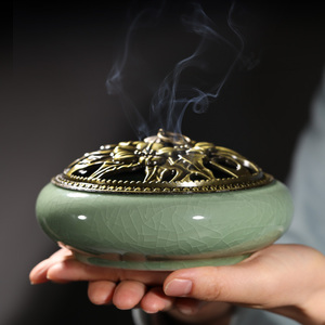 梅子青大号盘香炉蚊香炉家用室内创意香薰炉香道摆件陶瓷檀香炉