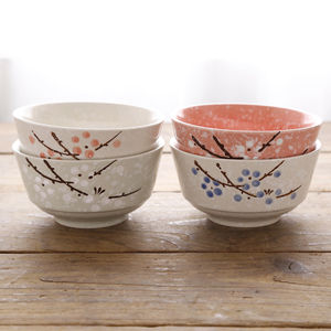 4个装米饭碗日式和风创意韩式家用雪花陶瓷釉下彩酒店餐具小汤碗