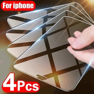 4PCS Tempered Glass适用于iPhone 11 12 13 14 15 Pro Max XR XS Max Screen Protector钢化膜屏幕保护贴膜