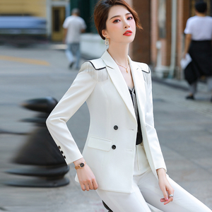 白色西装套装女总裁韩版时尚春秋职业气质女神范洋气主持人两件套