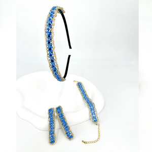 手工串珠发箍仙女森系超仙水晶钻原创手工设计花朵系列款百搭蓝色