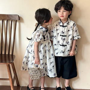 男童女童中国风唐装汉服儿童新中式哥哥妹妹兄妹装姐弟装夏装新款