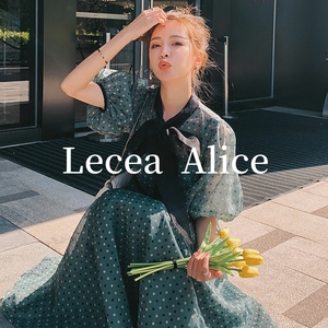 Lecea Alice网纱连衣裙女2024夏季新款法式波点灯笼袖桔梗裙女