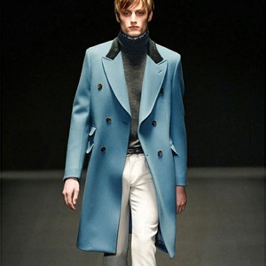韩国代购男装2021冬款 时尚蓝色羊绒绅士修身李敏镐同款大衣外套