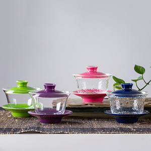 手绘陶瓷玻璃盖碗茶杯大号加厚三才茶碗茶具套装家用泡茶器绿茶碗