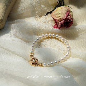 JRNJ /秘密花园法式 原创美国14K包金天然珍珠复古感手链手环