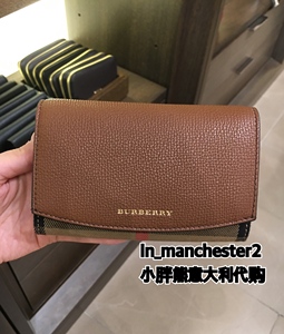 BURBERRY/博柏利 经典格纹拼皮中长款两折女钱包皮夹意大利正品