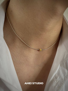 cleanfit一颗珠子S925纯银锁骨链短款轻奢简约气质个性项链男颈链