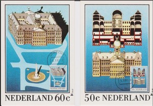 荷兰1982邮票 阿姆斯特丹王宫与广场纪念碑 2全 极限片 全品