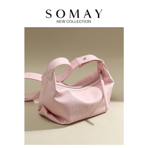 Somay包包女士2024新款粉色夏季单肩斜挎包软皮简约女包时尚小包