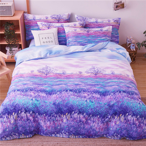 普罗旺斯 浪漫紫色薰衣草纯棉三四件套全棉床单美式大花被套田园