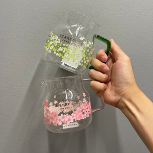 星巴克韩国油菜黄花粉色樱花绿把手壶大容量牛奶咖啡玻璃杯礼物