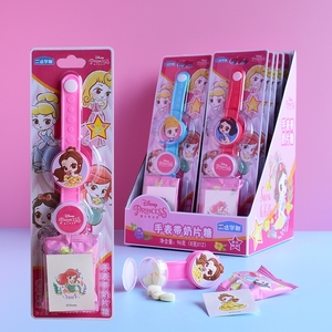 乐达迪士尼公主炫彩闪光手表带奶片糖儿童牛奶糖果零食玩具12个装